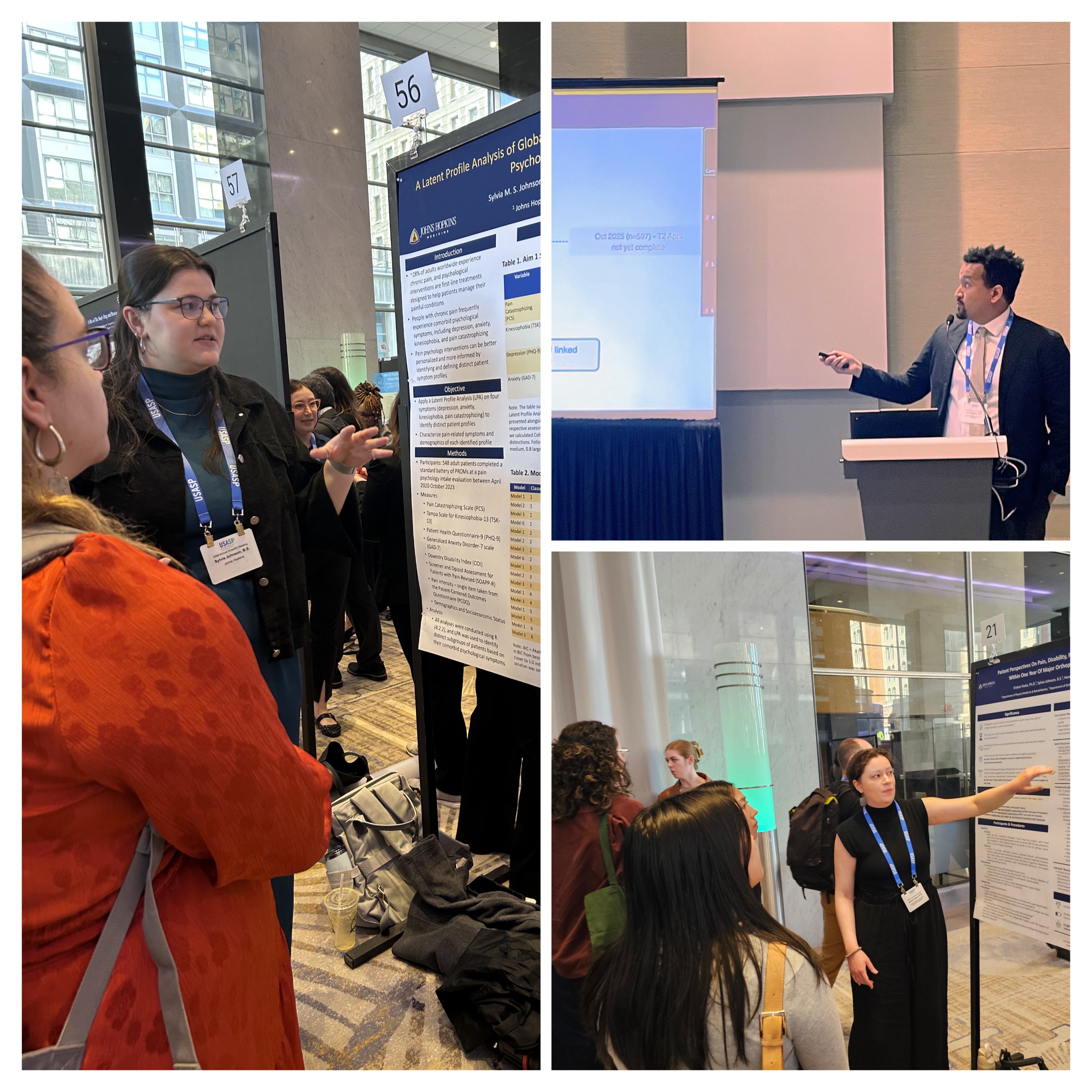 Dr. Fenan Rassu, Dr. Kristen Pasko, and Sylvia Johnson presenting research at the USASP 2026 Annual Scientific Meeting in Philadelphia